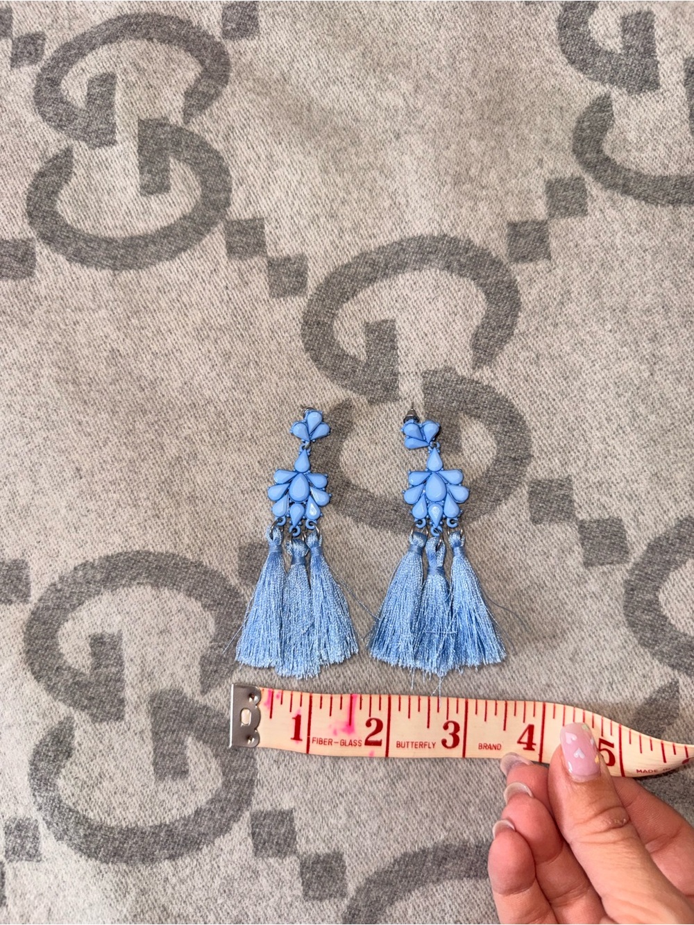 Blue Tassel Drop Earrings - Women's Fashion Jewelry - Picture 4 of 5